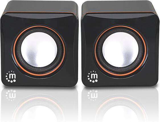 Front. Stamp n Camp - Manhattan USB Powered Stereo Speaker System - Small Size with Volume Control & 3.5 mm Aux Audio Plug to Connect Laptop, - Black Orange.