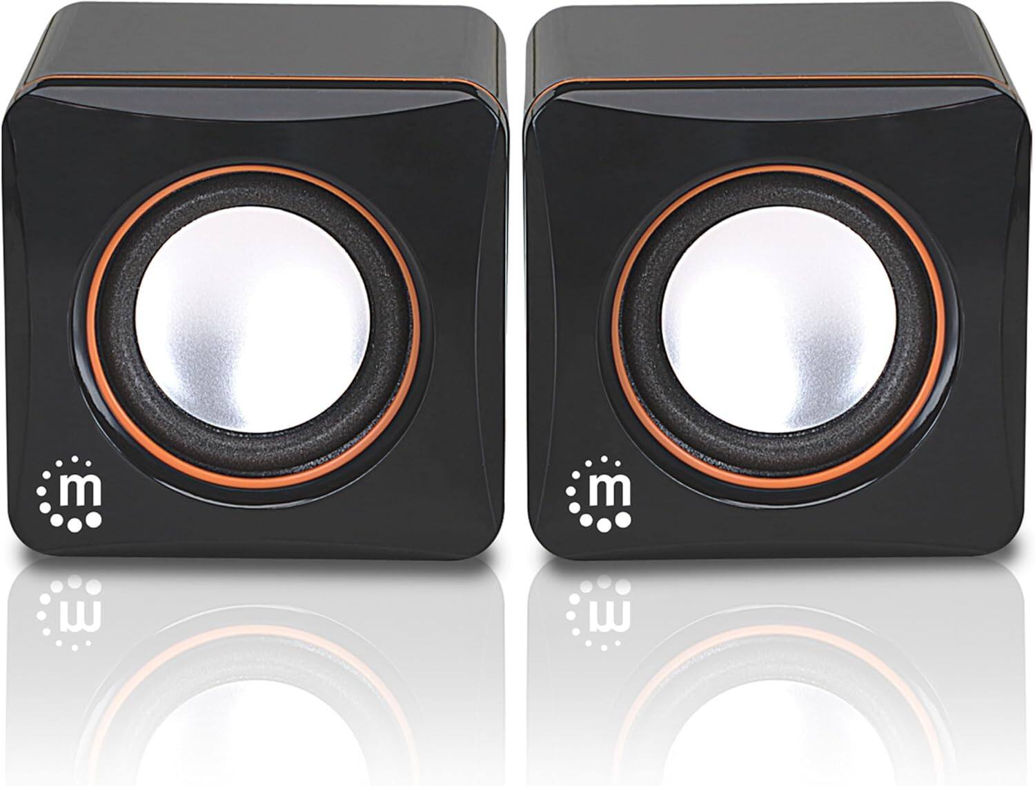 Front. Stamp n Camp - Manhattan USB Powered Stereo Speaker System - Small Size with Volume Control & 3.5 mm Aux Audio Plug to Connect Laptop, - Black Orange.