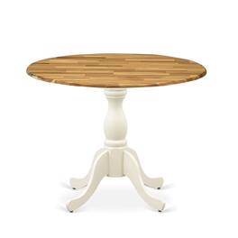 East West Furniture - Dining Room Table with Drop Leaves - Natural Table Top and Linen White Pedestal Leg Finish - Multi-Color