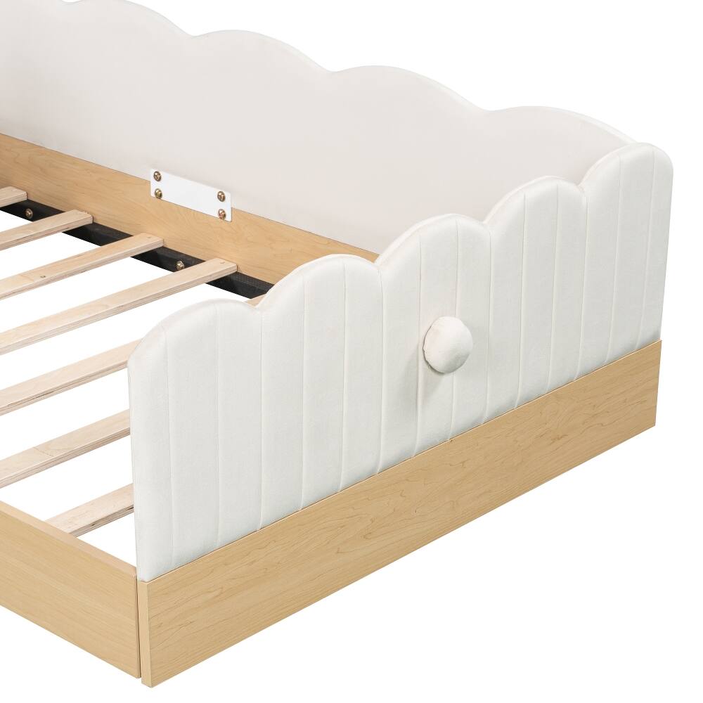 Alt View 10. Loheer - Loheer Twin Size Upholstered Platform Bed Beige Velvet Kids Bed with Storage Bags Animal Pillows No Box Spring Required - Beige.