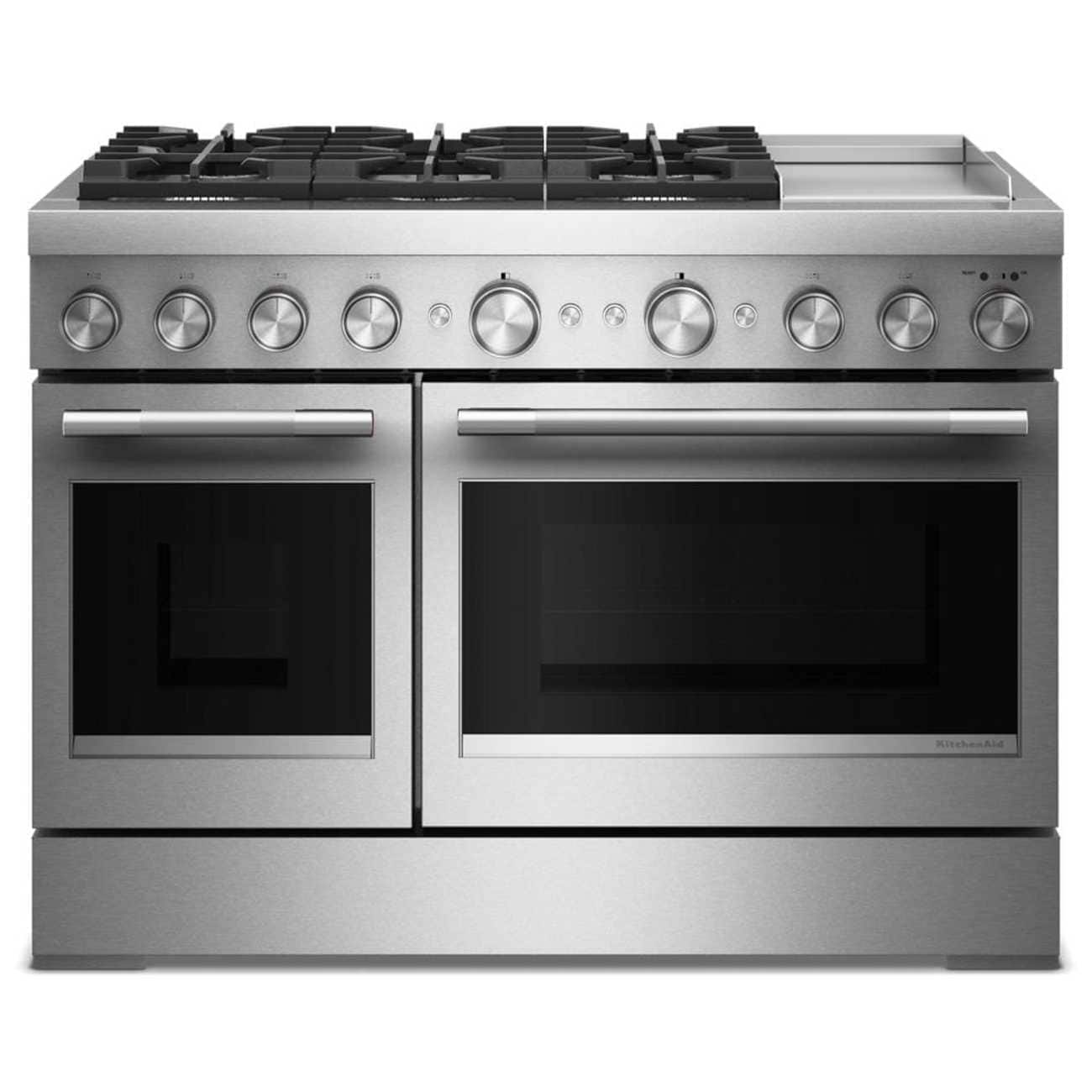 KitchenAid - 48 inch Wide 6 burner 6.3 cu. ft. Freestanding Dual Fuel Range with Griddle and 6 Burners - Stainless Steel