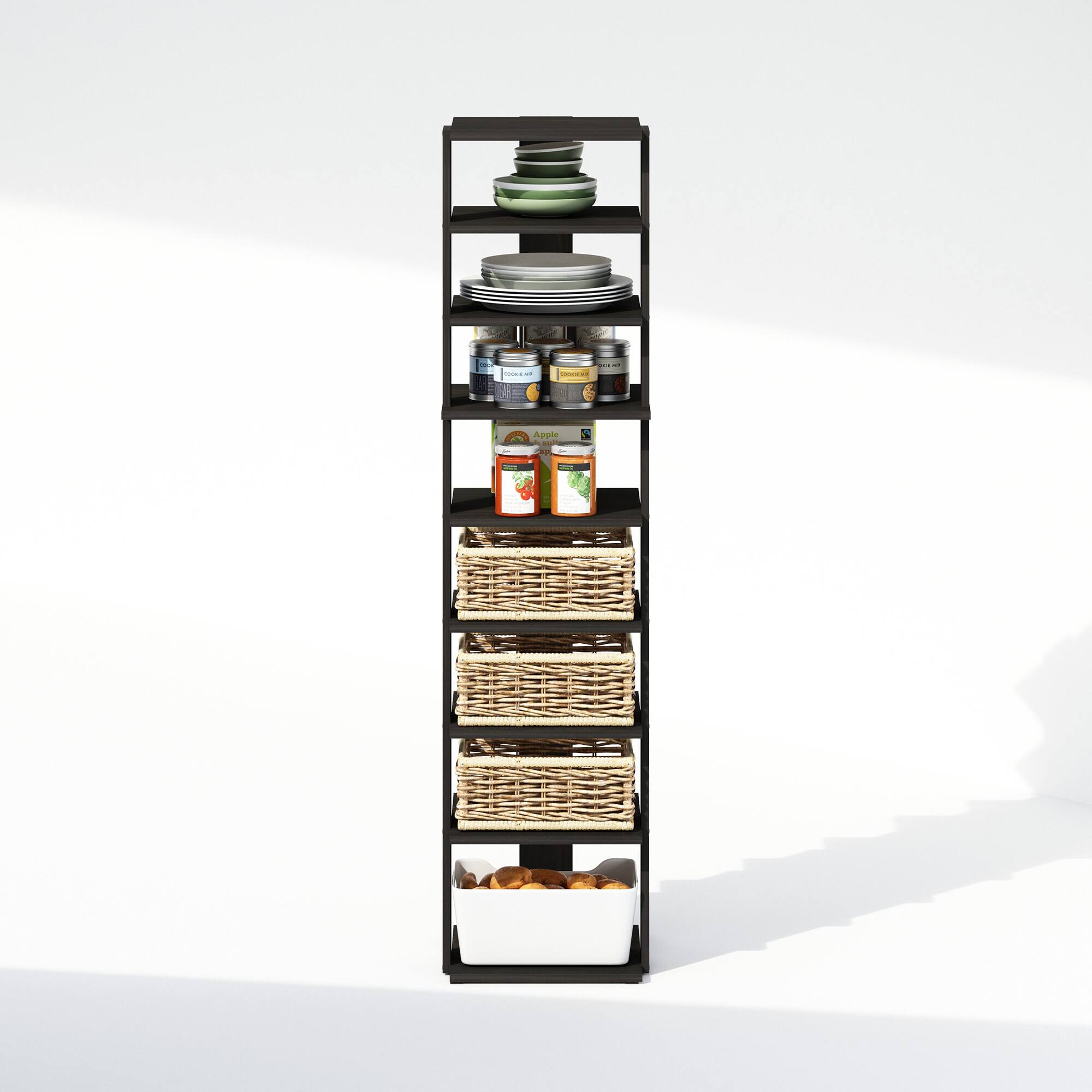 Alt View 4. Furinno - Compact 9-Tier Vertical Space Saving Free Standing Corner Shelf, Display Rack, Espresso - Espresso.
