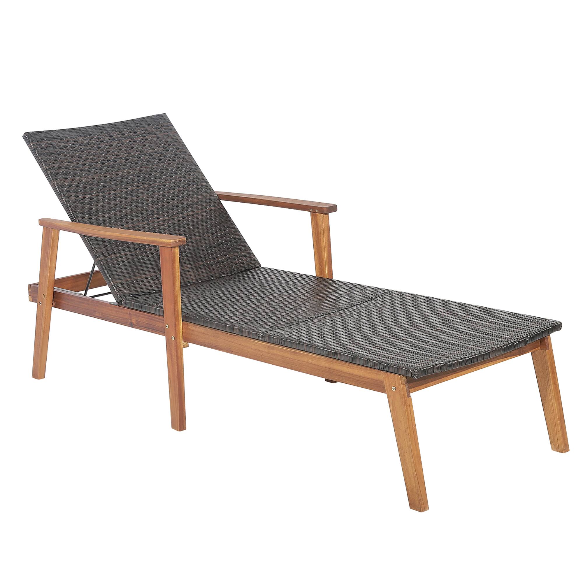 Costway - Patio Rattan Chaise Lounge Chair Recliner Back Adjustable Acacia Wood Garden - Mix Brown price history on PriceWatchPro