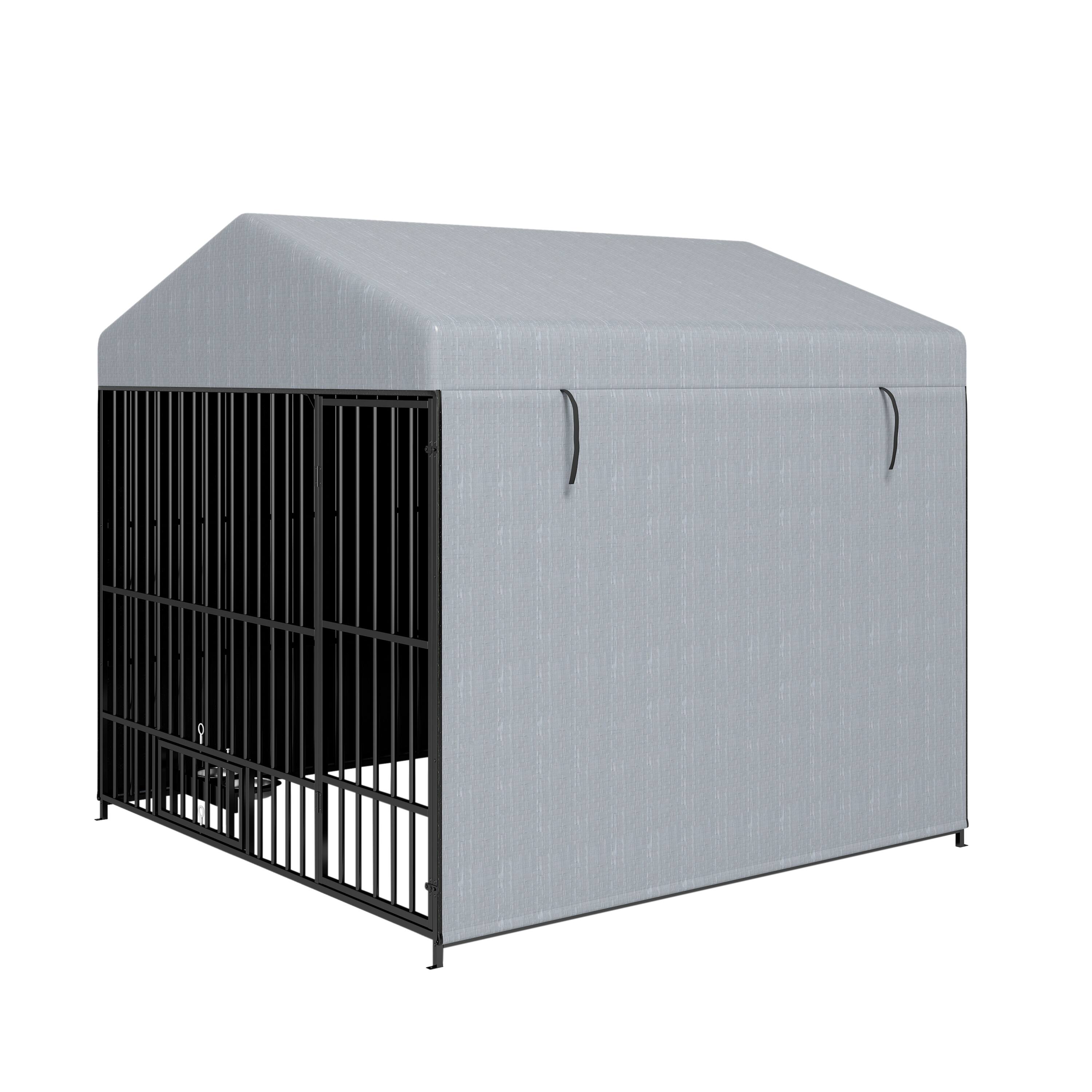 Angle. Dexmalle - Dexmalle-6.6'L x 6.6'W x 6.4'H Large Dog Kennel Outdoor Pet Pens Run-Metal Fence with Roof Cover.