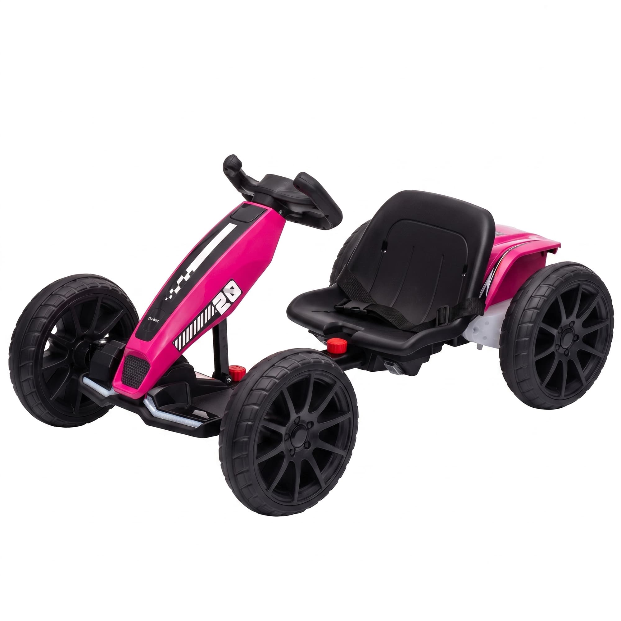 Qaba - Electric Go Kart for Kids with Dual Motors, Adjustable Seat, Soft Start, LED Lights, EVA Wheels - Pink