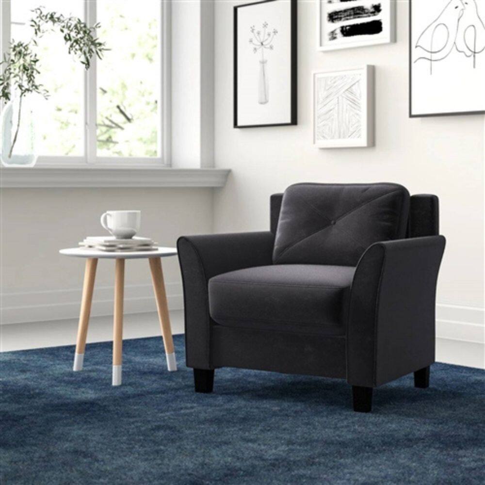 Angle. Hivvago - Black Microfiber Upholstered Armchair Flared Arm Chair with Tufted Back Cushion - Black.
