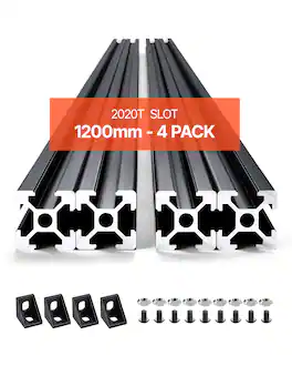 VEVOR - 4PCS 47.2 in (1200mm) T Slot 2020 Aluminum Extrusion Profile, European Standard Anodized Linear Rail, High-Strength - Black
