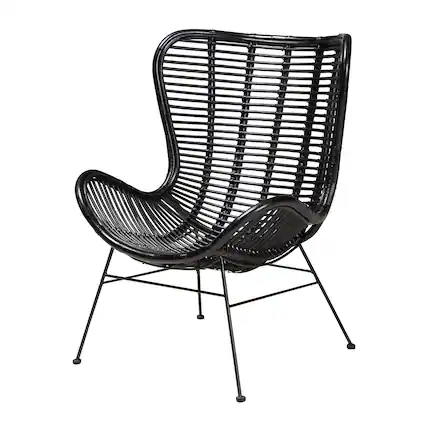 Front. bali & pari - Colorado Modern Bohemian Rattan and Metal Accent Chair - Black.