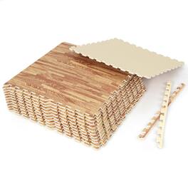 Costway - 12 Tiles Wood Grain EVA Foam Floor Mats Interlocking w/Borders 24" - Natural