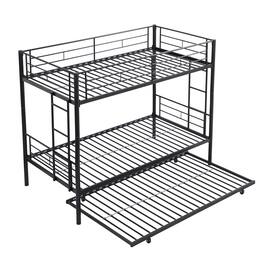 Boyel Living - Twin Over Twin Metal Bunk Bed with Trundle Strong Steel Frame Easy Assembly No Box Spring Needed - Black