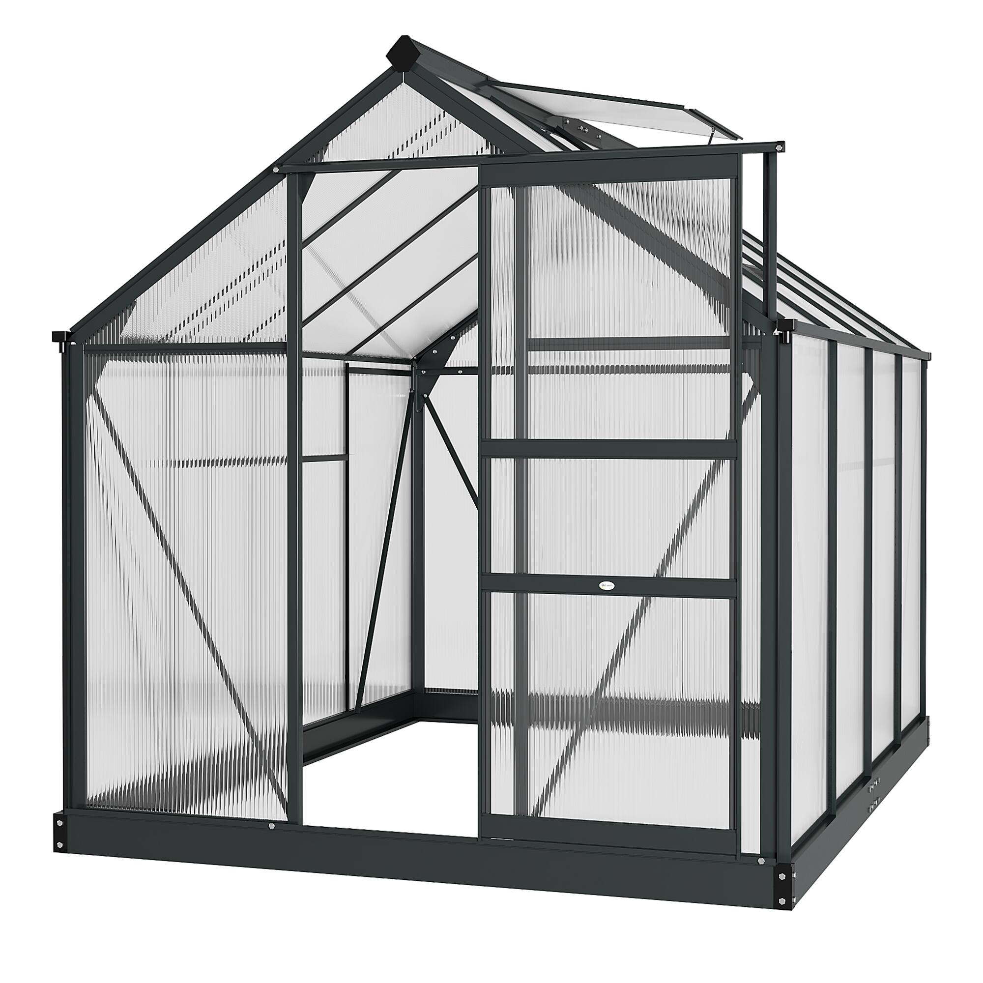 Outsunny - 6' x 8' Greenhouse for Outdoors, Polycarbonate Greenhouse with Rain Gutter and Roof Vent, Aluminum Walk-in Green House