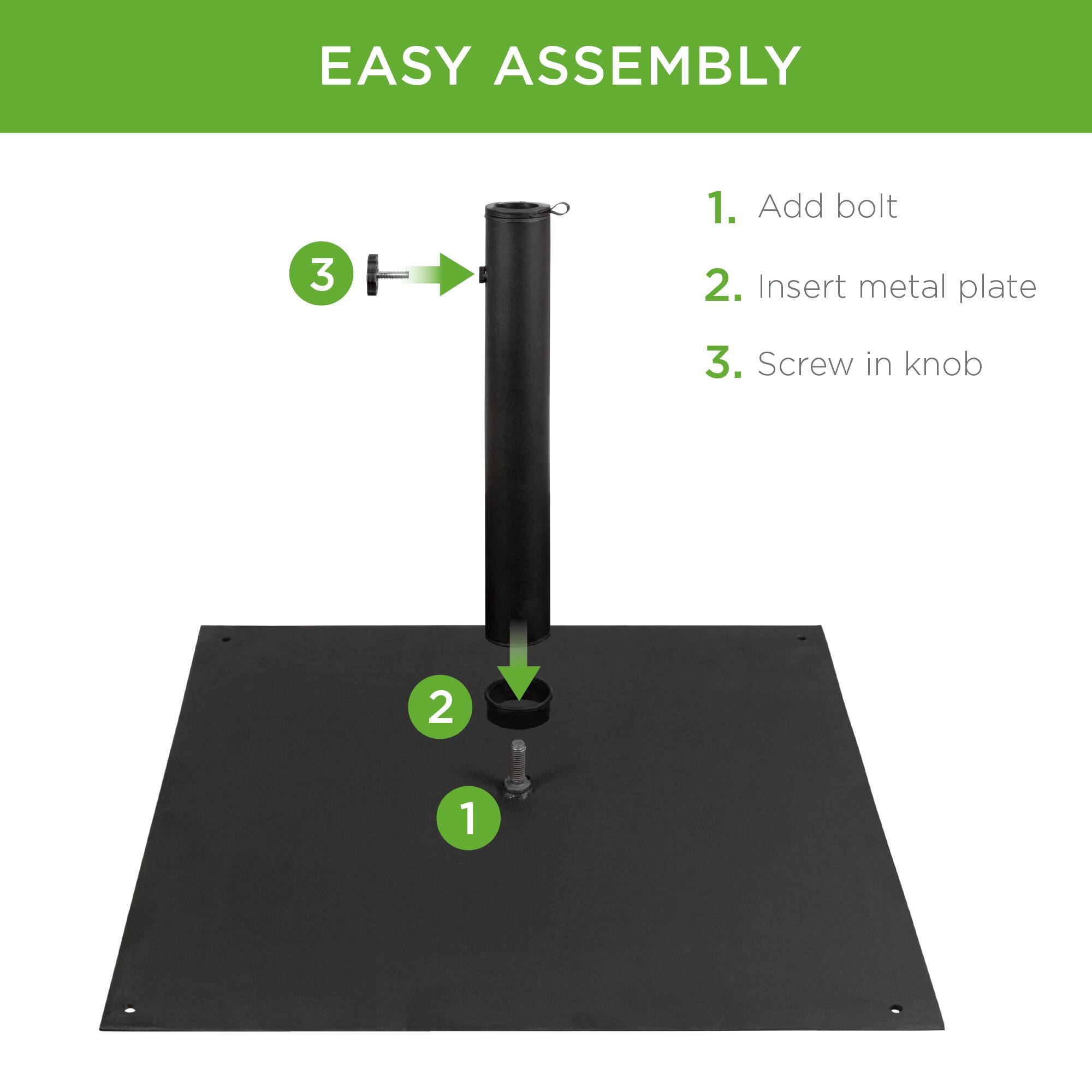 EASY ASSEMBLY

1. Add bolt  
2. Insert metal plate  
3. Screw in knob