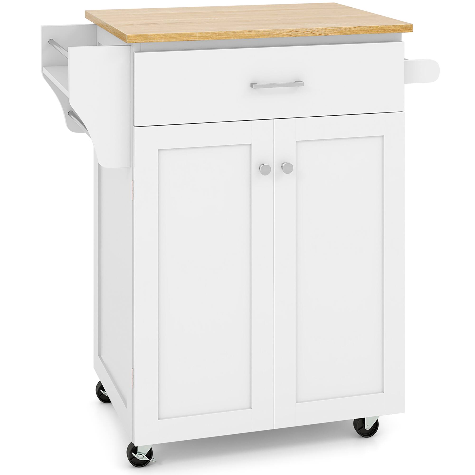 Alt View 9. Gymax - Gymax Kitchen Island on Wheels Rolling Kitchen Cart w/ Drawer & Storage Cabinet Spice Rack - White.