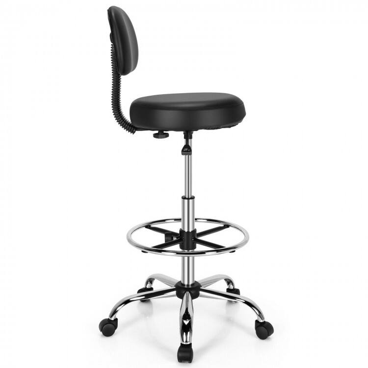 Left. WELLFOR - Swivel Drafting Chair with Retractable Mid Back and Adjustable Foot Ring - Black.