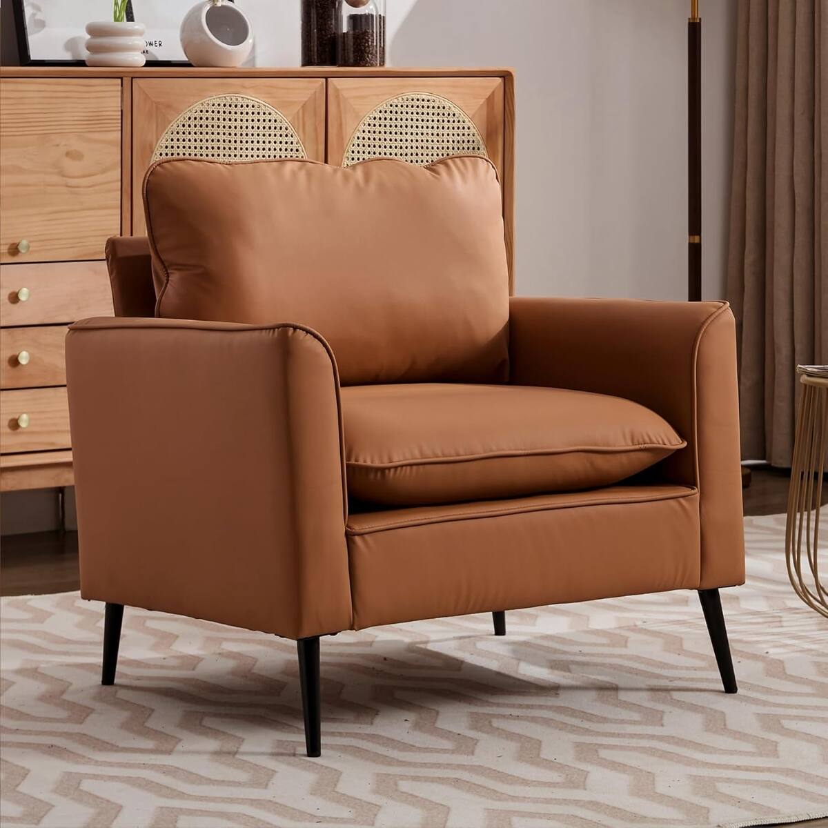 Alt View 1. Ropilly - Ropilly Brown Faux Leather Accent Chair Set, Retro Modern Single Upholstered Armchair for Living Room Bedroom - Brown.
