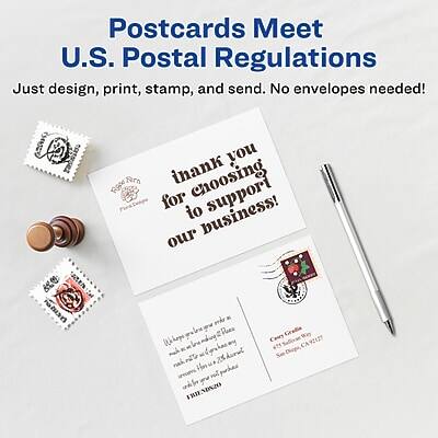Postcards Meet U.S. Postal Regulations

Just design, print, stamp, and send. No envelopes needed!

Thank you for choosing to support our business!

[Postcard Design]

[Postcard Design]

[Postcard Design]