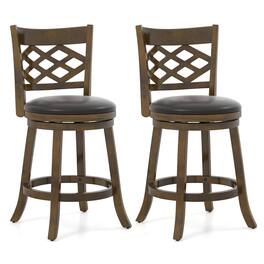 Costway - 26" Counter Height Bar Stools Set of 2 with Rubber Wood Frame, Upholstered Seat - Brown