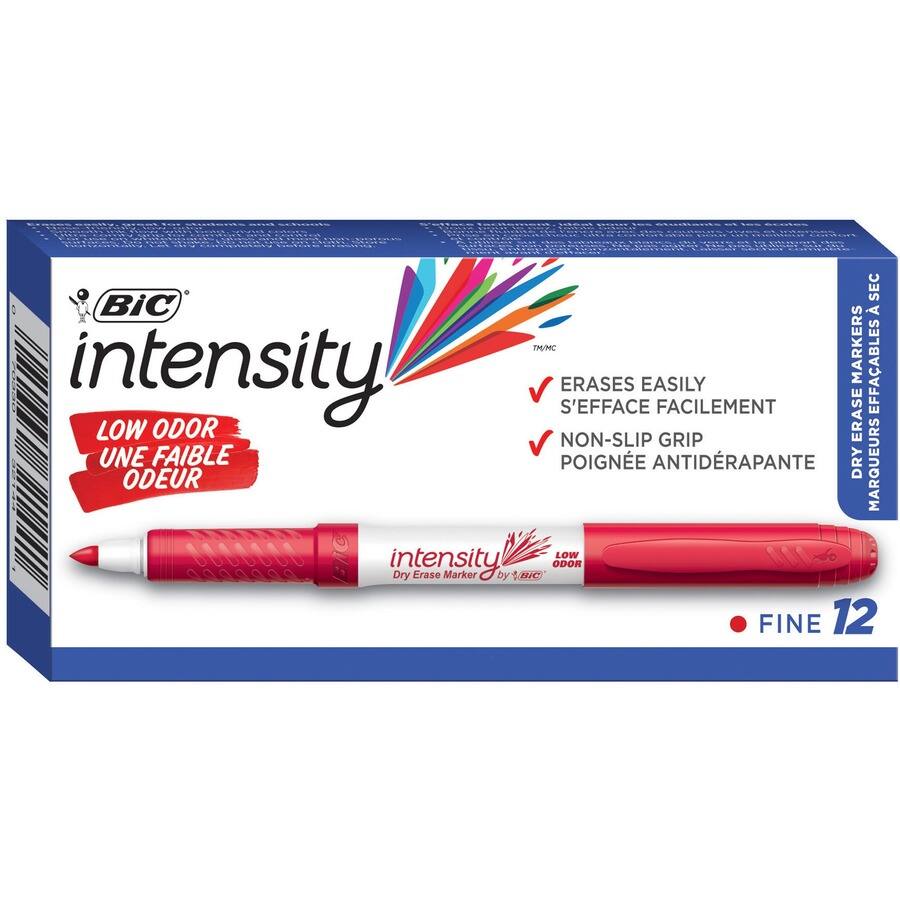 SEC BiC intensity TM/MC MARKERS EFFACABLES ERASES EASILY S'EFFACE FACILEMENT LOW ODOR NON-SLIP GRIP ERASE UNE FAIBLE POIGNE ANTIDRAPANTE DRY MARQUEURS ODEUR ENC LOW ODOR FINE 12