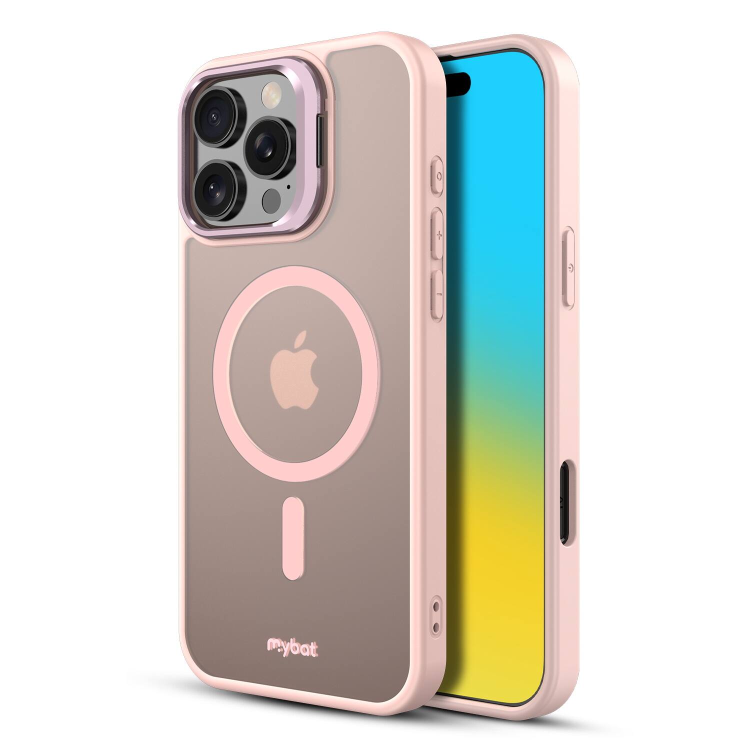 Front. Mybat - MyBat InFrame MagSafe Case with Kickstand for Apple iPhone 16 Pro Max - Pink - Clear/Pink.