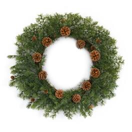BreeBe - Winter Pine Wreath with Pine Cones 25.5"D - Green, Brown