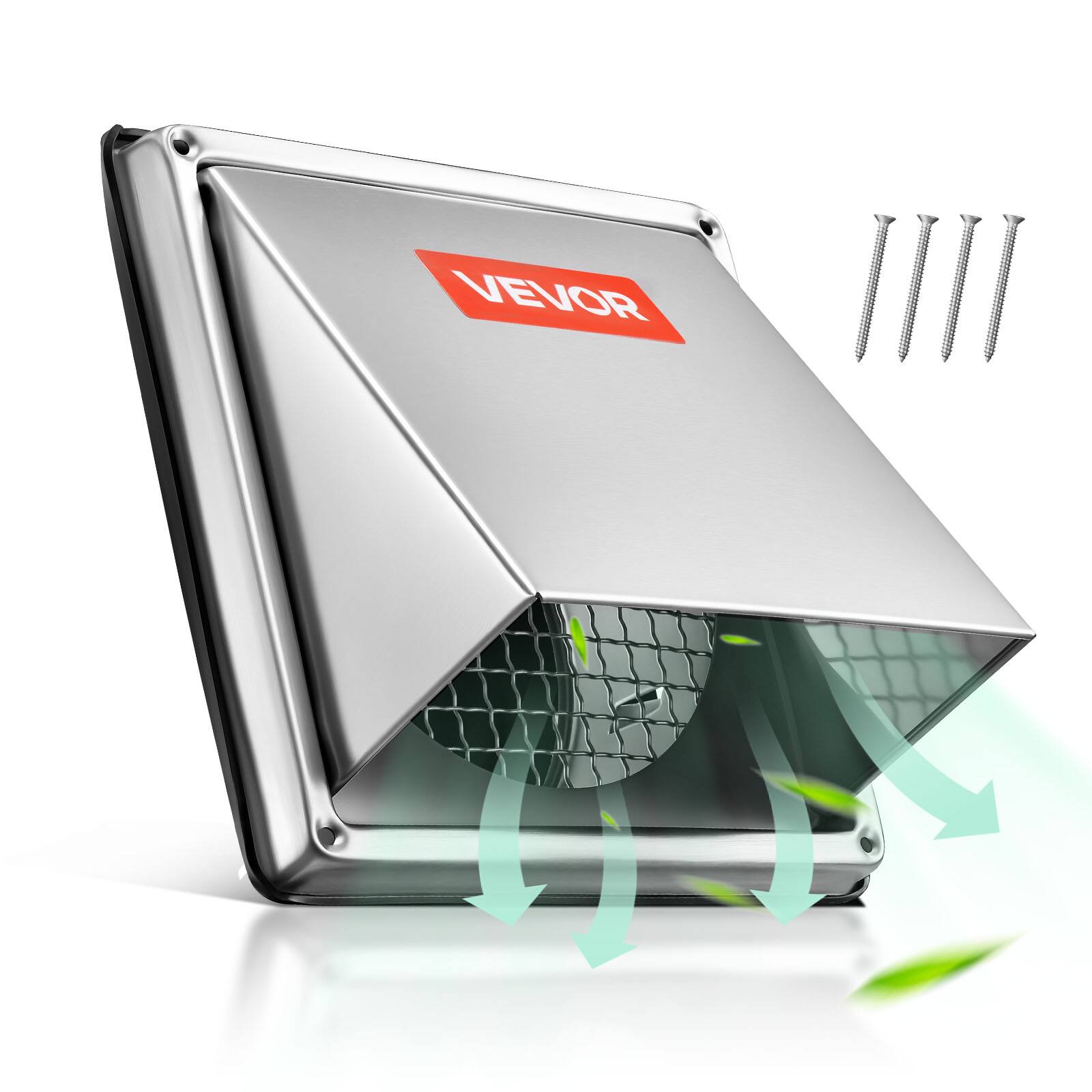 Front. VEVOR - 4 in External Extractor Wall Vent Cover,Square AC Vent,Premium Stainless Steel & with Built-in a Protection Screen1 Pack - Silver.