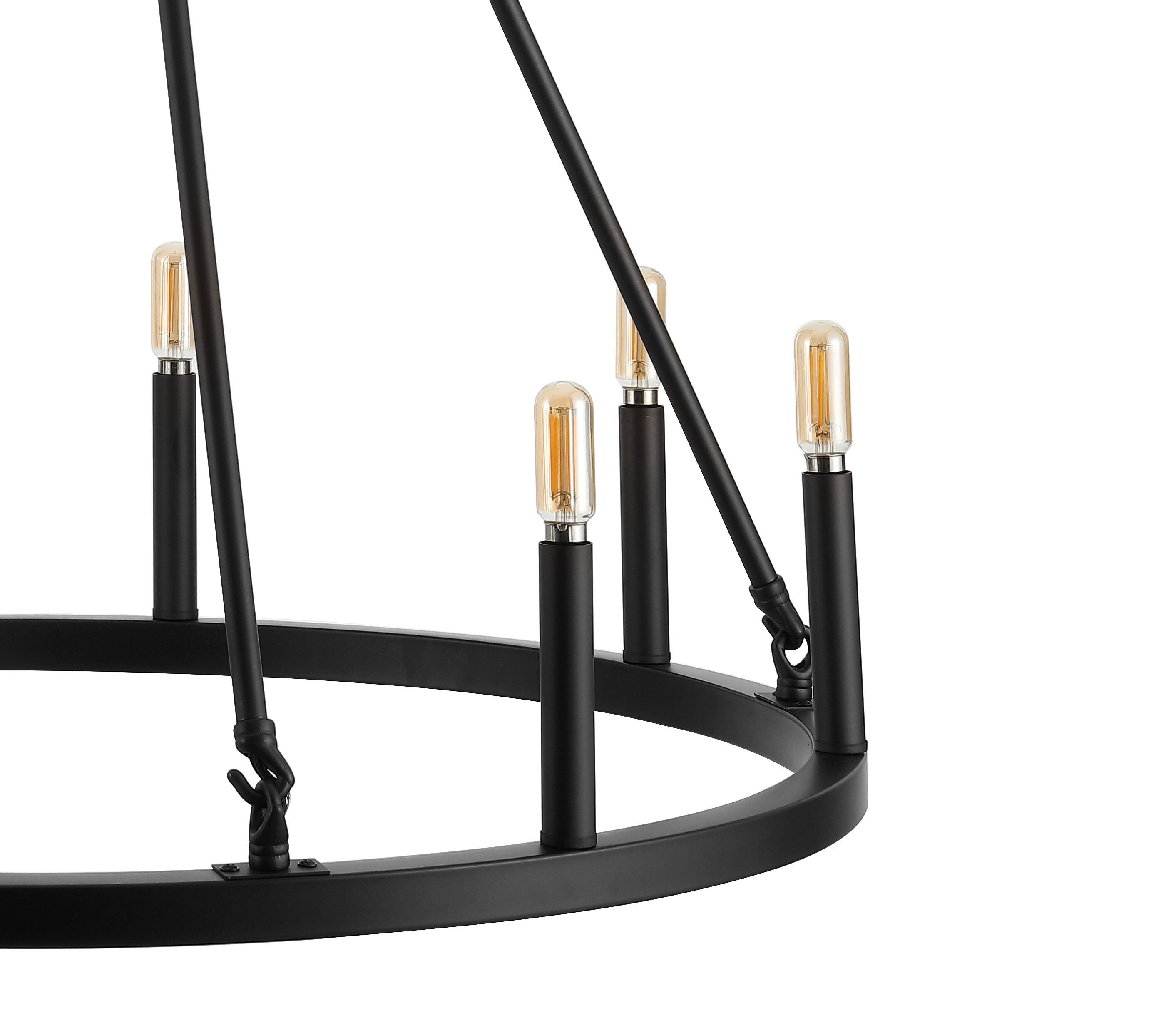 Alt View 4. Jonathan Y - Oberto 28" 8-Light Iron Classic Industrial Ring LED Chandelier, Oil Rubbed Bronze - Oil Rubbed Bronze.