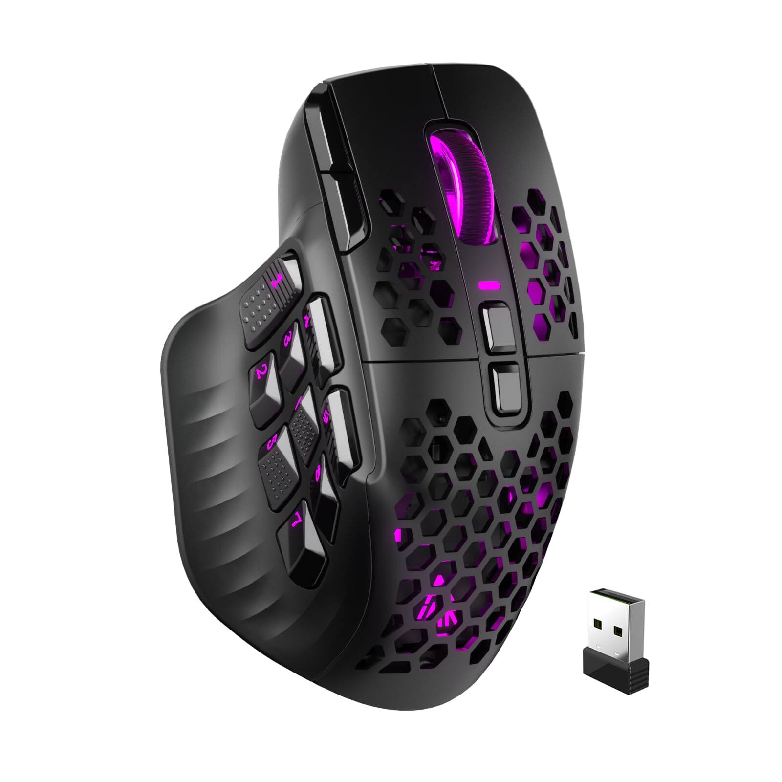 Front. Earthley Blooms - Sm809 Pro Wireless Mmo Gaming Mouse With 9 Side Buttons Triple Connectivity Rgb For Gamer 16 Macros Up... - A-black-SM809 Pro.