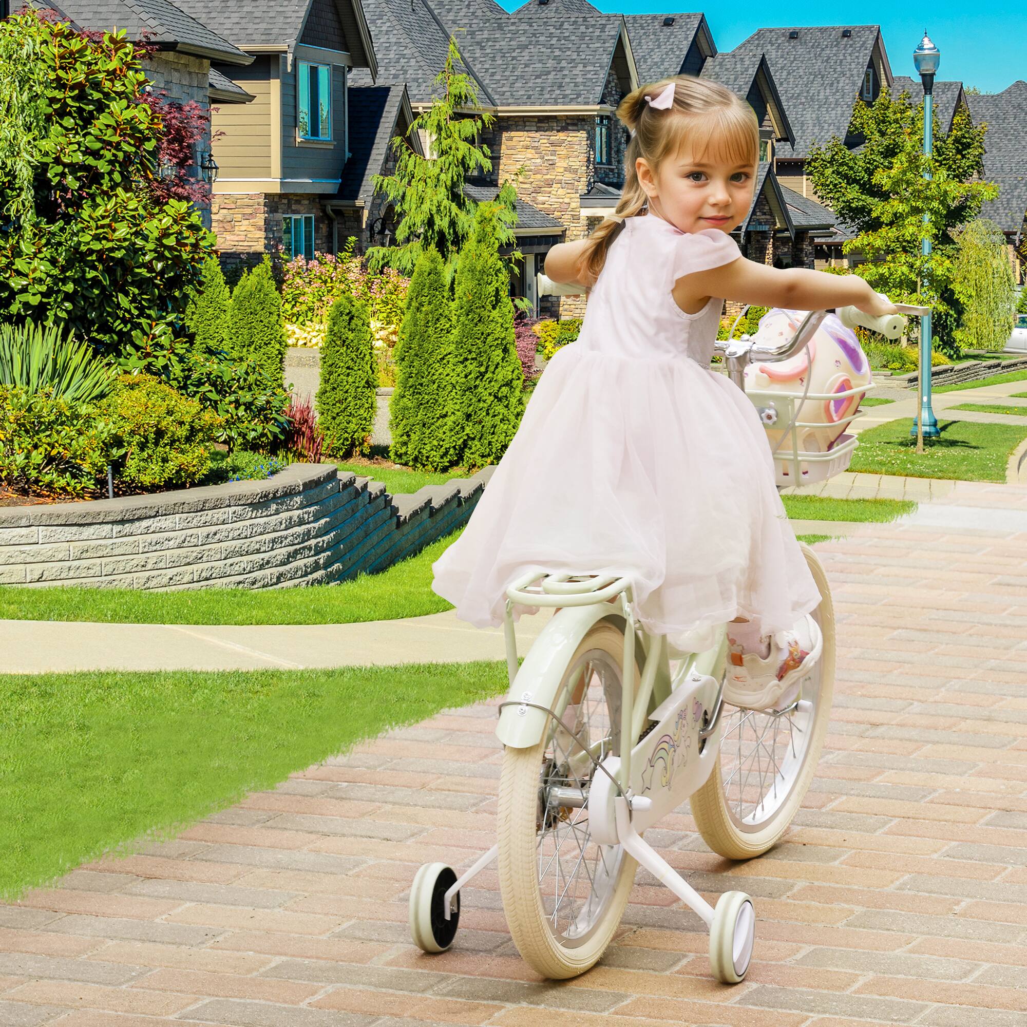 Alt View 10. Topteng - 18" Girls Bike with Training Wheels, Basket & Rack - Adjustable Seat, Dual Brakes, High-Carbon Steel Frame, Pink - Pink.