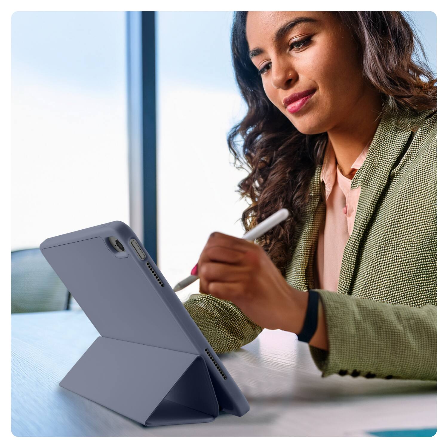 Angle. Vena - For Apple iPad A16 Case, iPad 10th Generation Case, iPad 11th Gen Case Trifold Stand Slim Protective Cover, Purple Gray - Purple Gray.