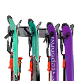 RaxGo - Ski Storage Rack, Wall Mounted Ski Rack Holds 4 Pairs of Skis & Skiing Poles or Snowboards - Black