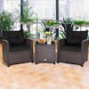 Front. Gymax - Gymax 3PCS Outdoor Patio Rattan Conversation Set Garden Yard w/ Black Cushions - Mix Brown.