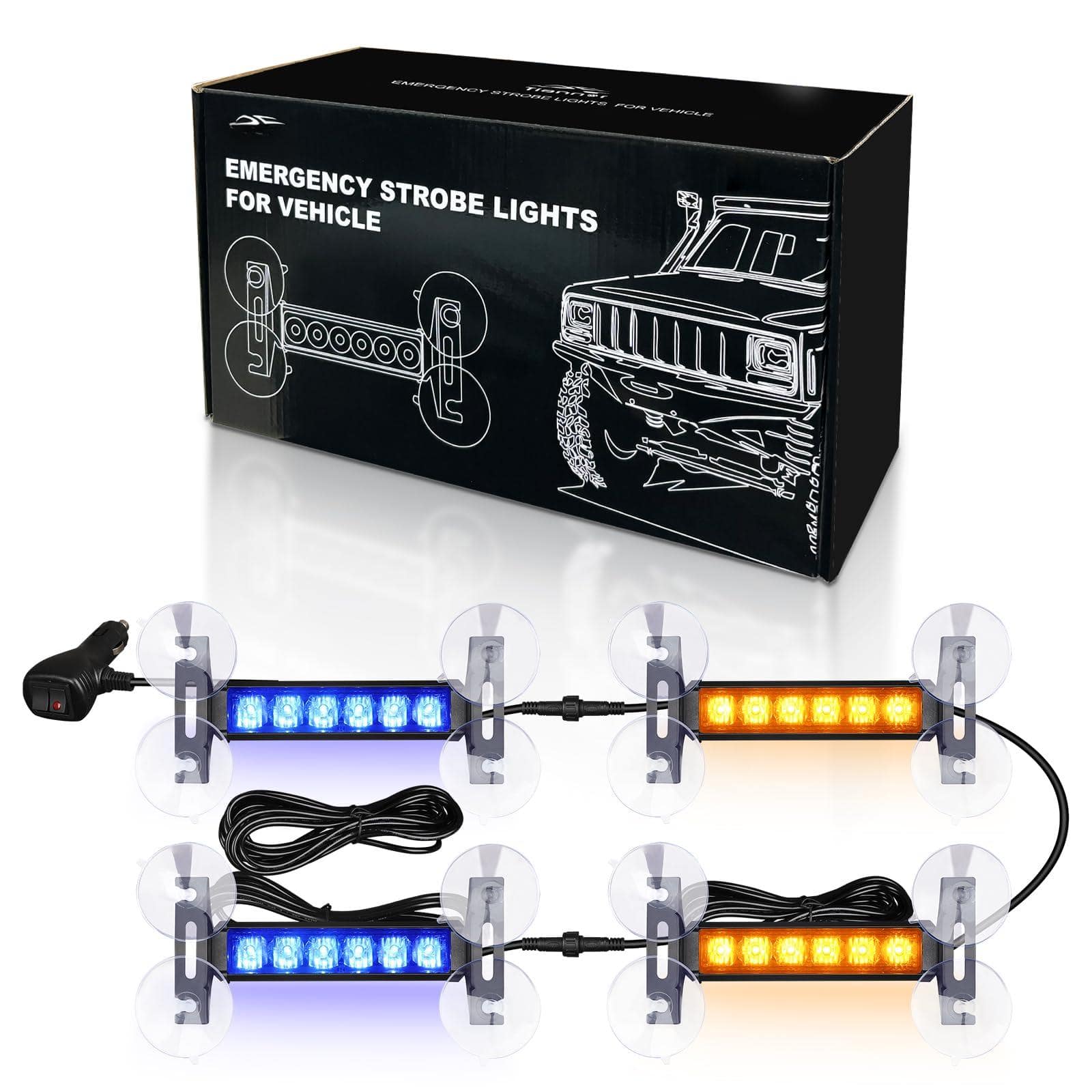 COTTAGE - inch emergency strobe lights red blue led waterproof hazard warning flashing safety dash front rear side - Amber/Blue