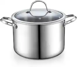 Cooks Standard - Multi-Ply Clad 8qt S/S Stock Pot W/Glass Lid Tri-Ply Soup Pot for Boiling,Stews, Sauces,Induction Dishwasher & Oven Safe - Stainless Steel