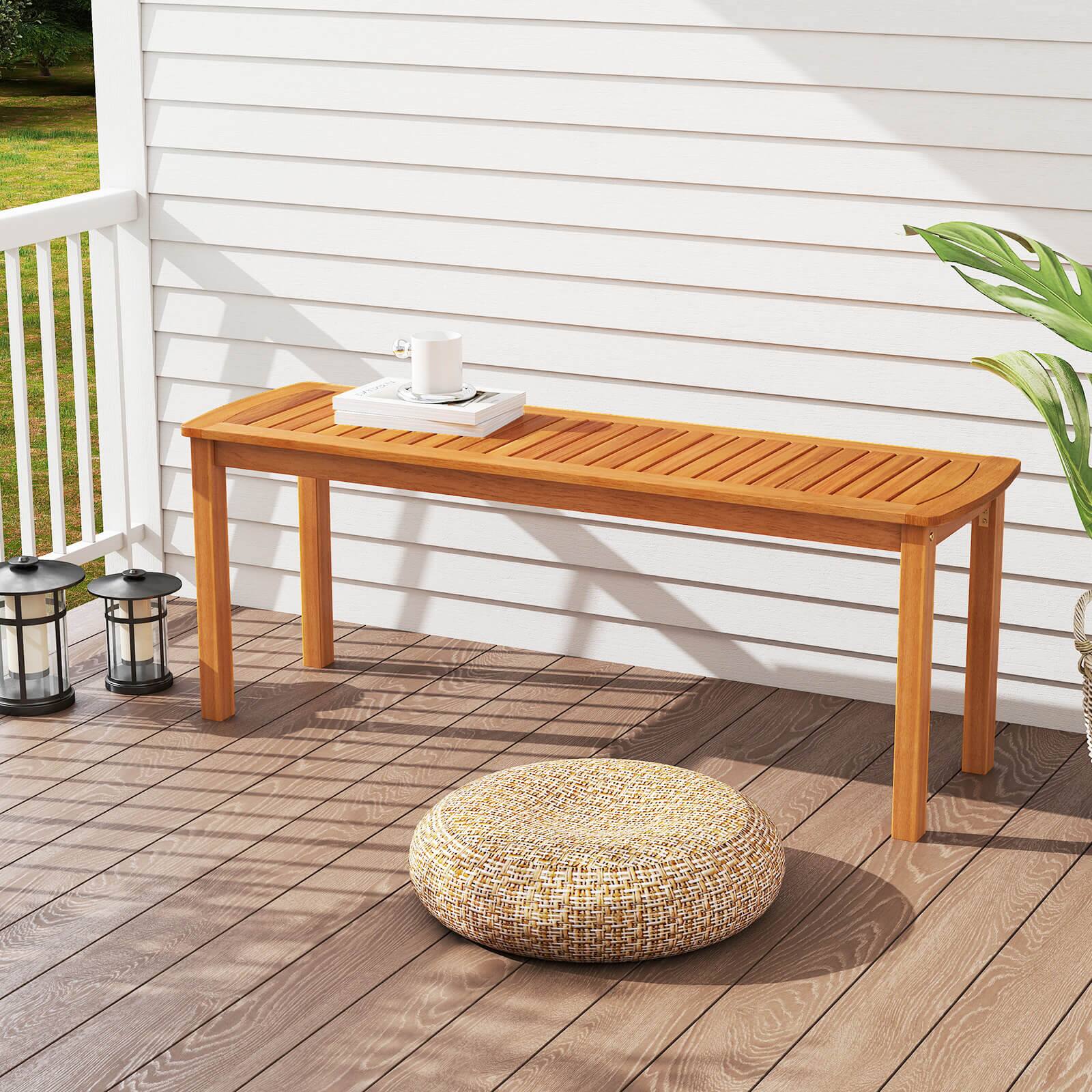 Alt View 1. Costway - Costway Acacia Wood Outdoor Bench 48" Long Patio Dining Bench with Slatted Seat for Garden - Orange.