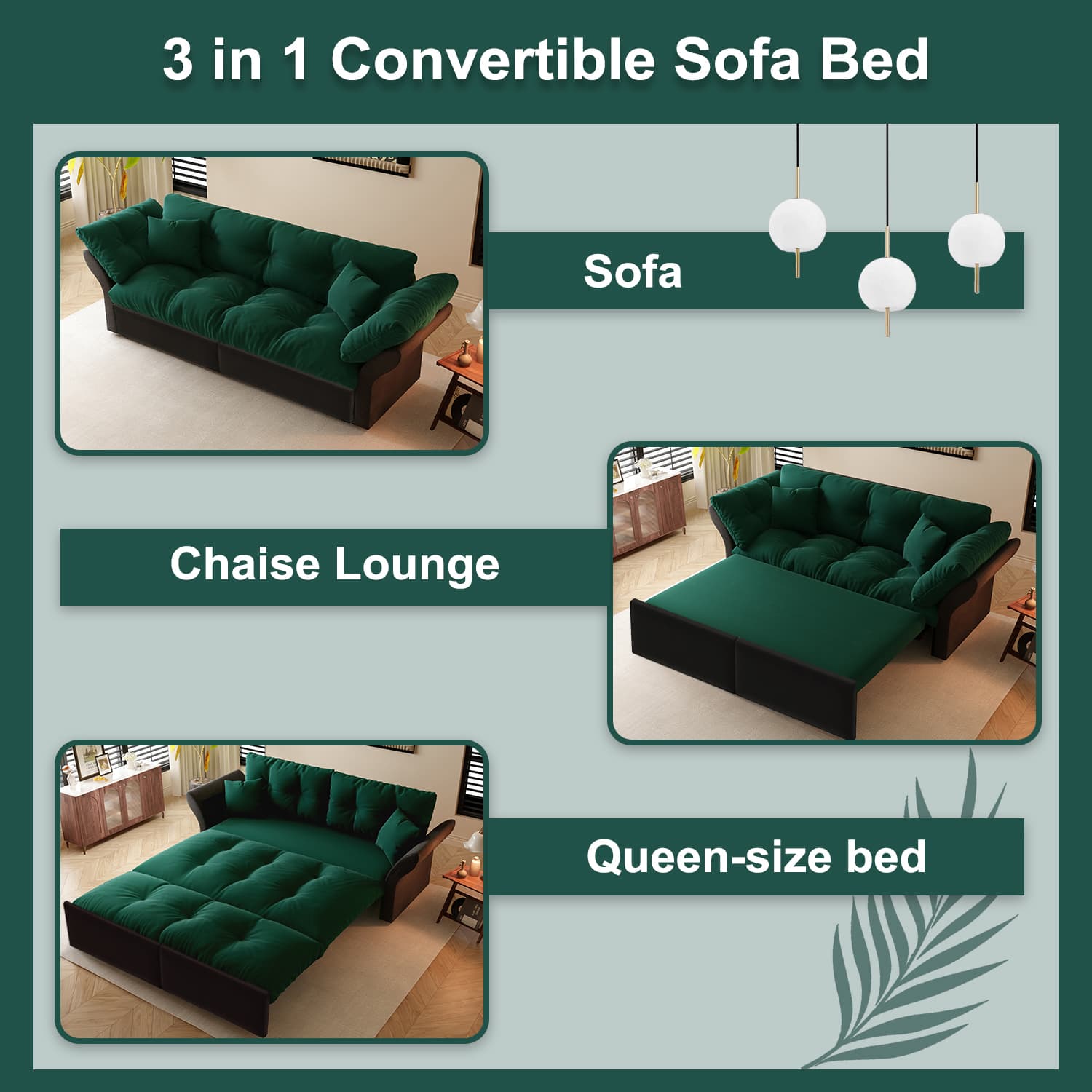 3 in 1 Convertible Sofa Bed

- Sofa
- Chaise Lounge
- Queen-size bed