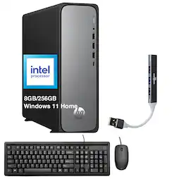HP - OmniDesk Slim Desktop (Intel 300, 8GB, 256GB SSD, Intel UHD 710, WiFi 6, Bluetooth 5.4, Win 11 Home) w/USB Hub - Meteor Silver