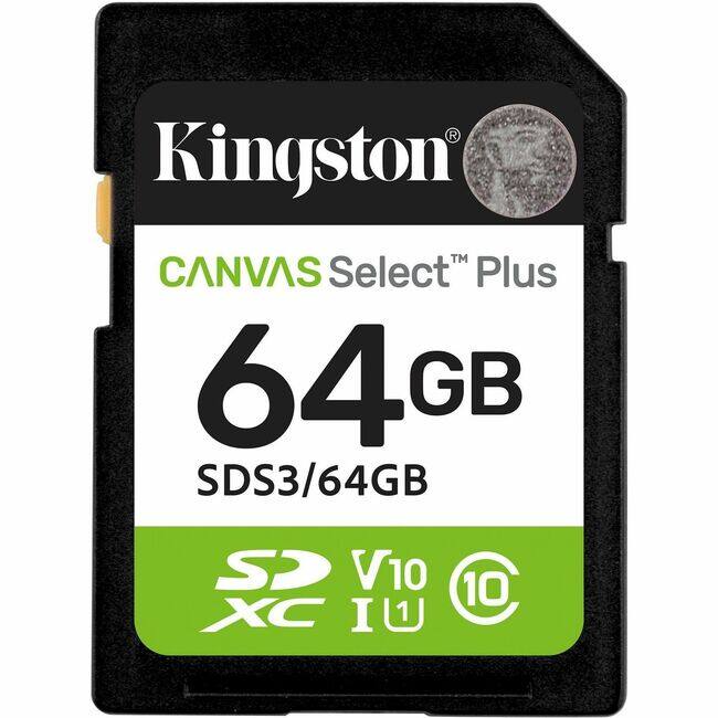 Kingston  
CANVAS Select™ Plus  
64GB  
SDS3/64GB  
SDXC  
V10  
U1  
10