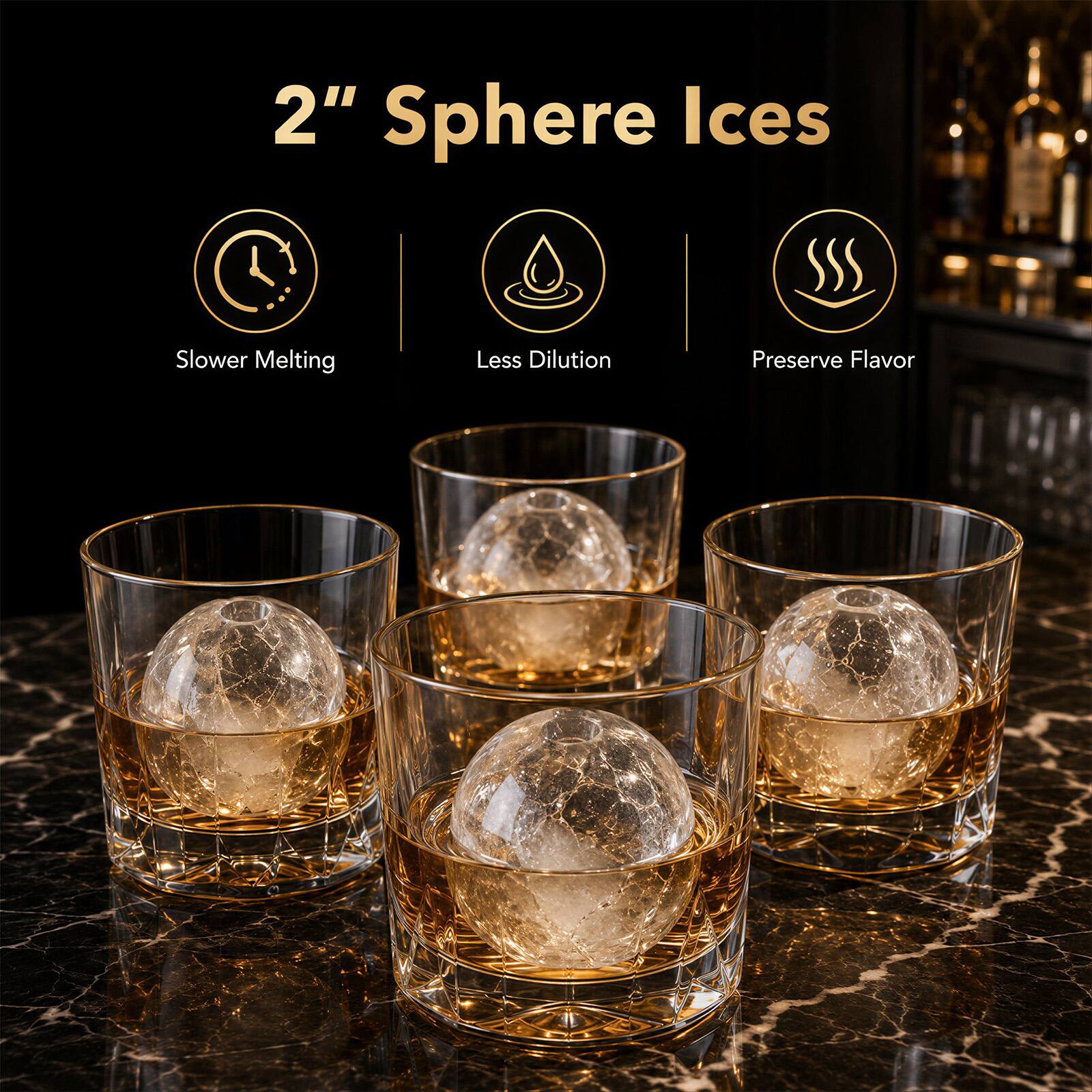 2" Sphere Ices

Slower Melting
Less Dilution
Preserve Flavor