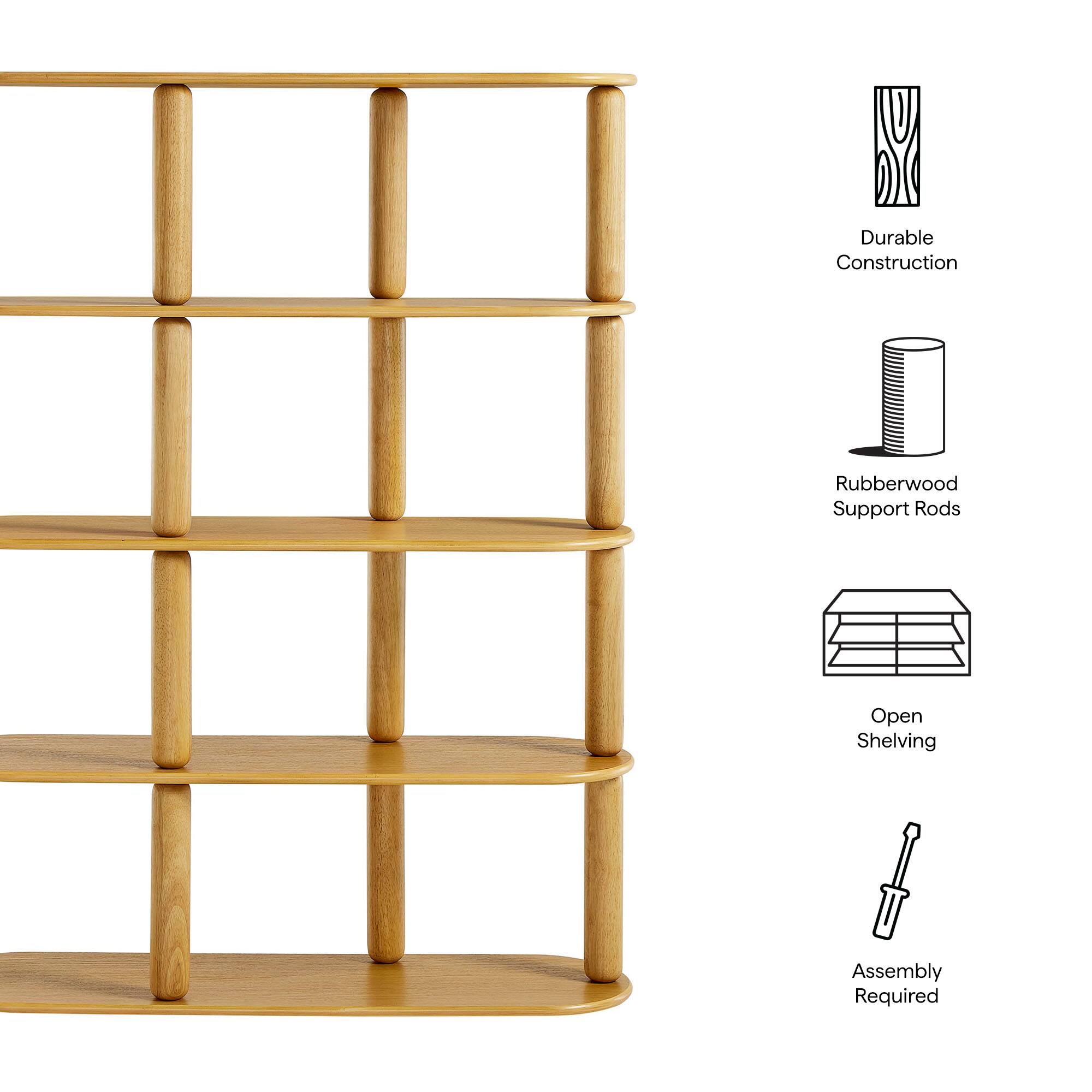 - Durable Construction
- Rubberwood Support Rods
- Open Shelving
- Assembly Required