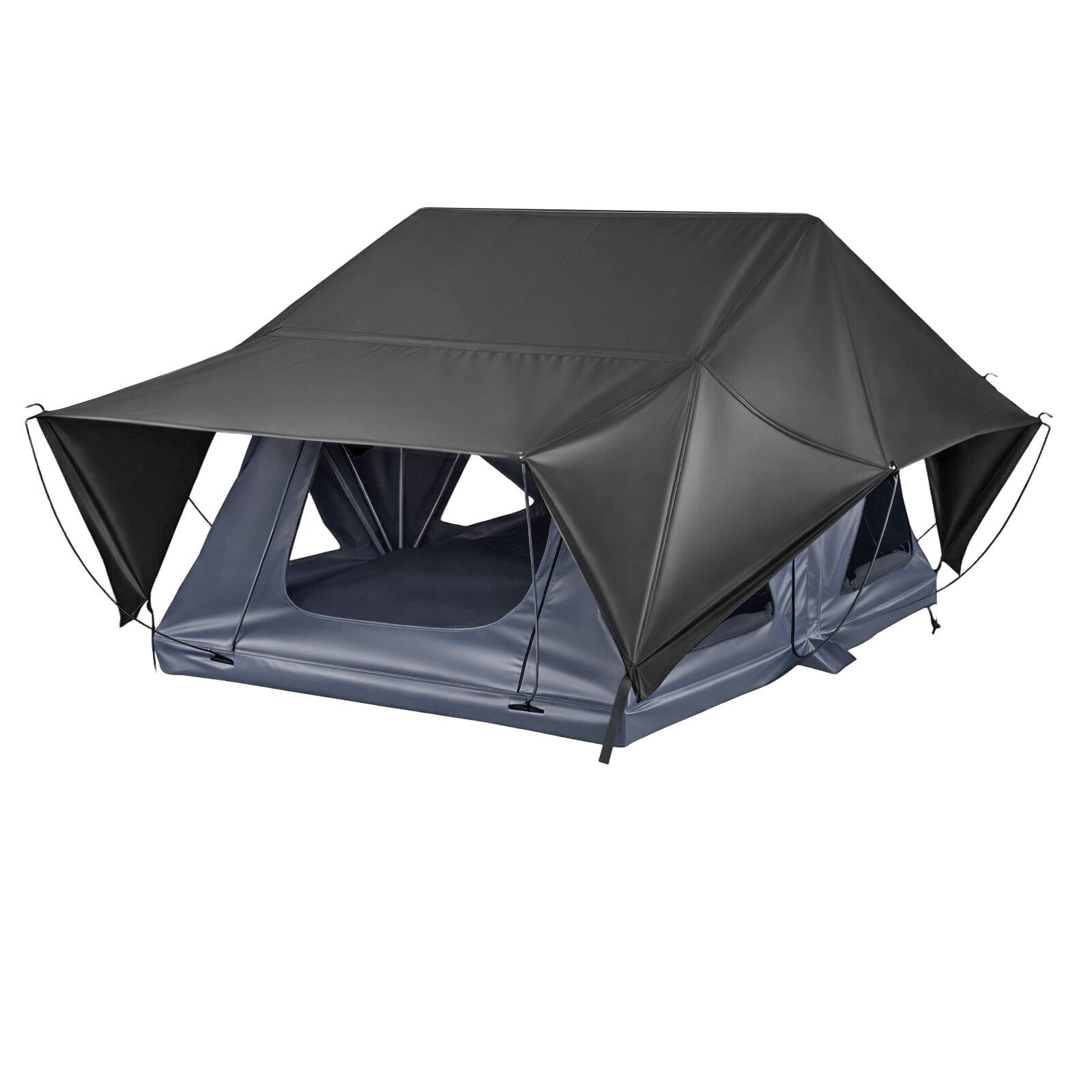 Alt View 5. VEVOR - Rooftop Tent, 2-3 Person Foldable Aluminum Roof Top Tent with Tri-Color LED Light, Thick Mattress & 10 Windows - Blaxk+Gray.