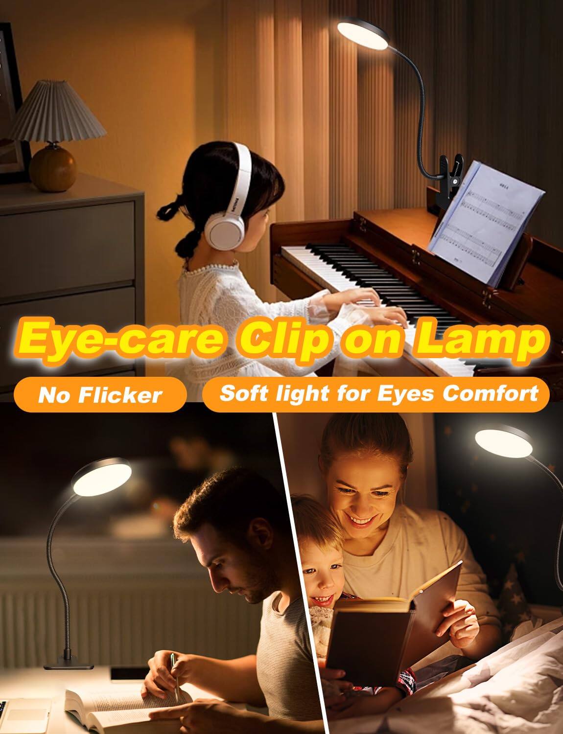 Eye-care Clip on Lamp  
No Flicker  
Soft light for Eyes Comfort