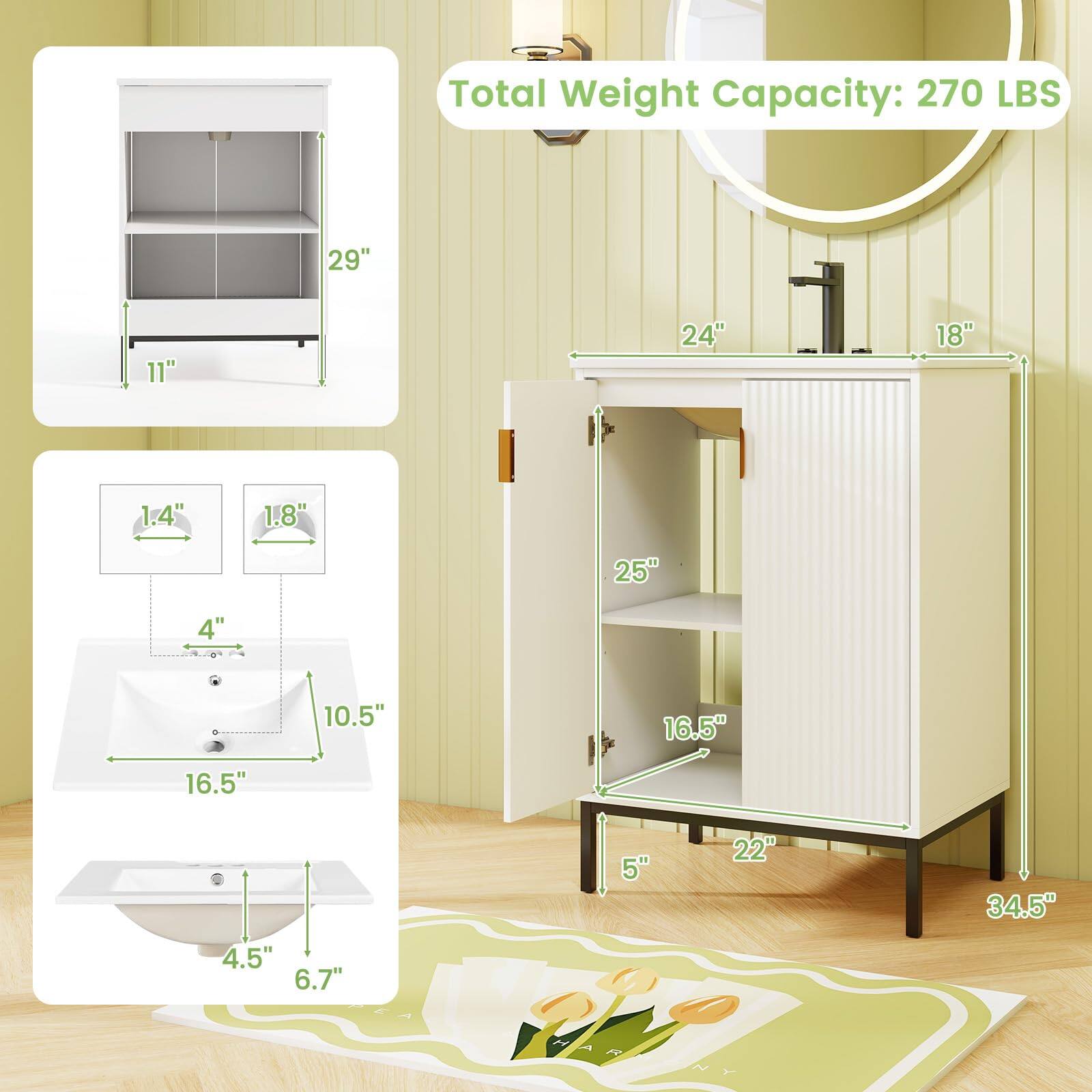 Total Weight Capacity: 270 LBS

29", 11", 24", 18", 1.4", 1.8", 25", 4", 10.5", 16.5", 16.5", 5", 22", 34.5", 4.5", 6.7"