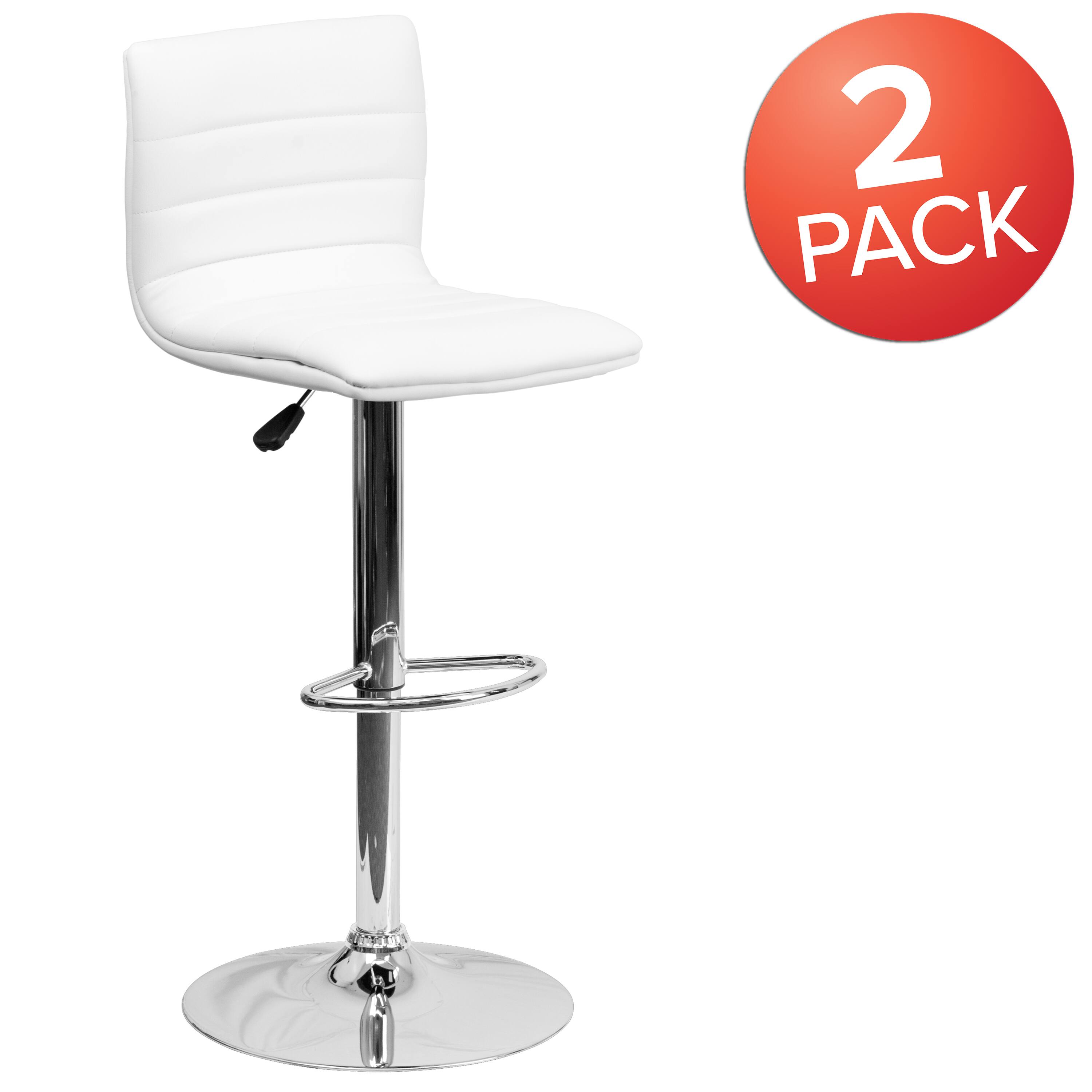 Alt View 2. Emma + Oliver - Modern Vinyl Adjustable Height Barstool with Horizontal Stitch Back, Set of 2 - White Vinyl/Chrome Frame.