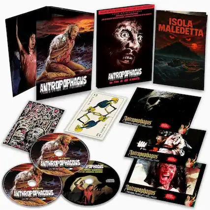 Front. Antropophagus: 45th Anniversary - Deluxe Edition with CD Soundtrack, DVD & Postcards - BLU-RAY.