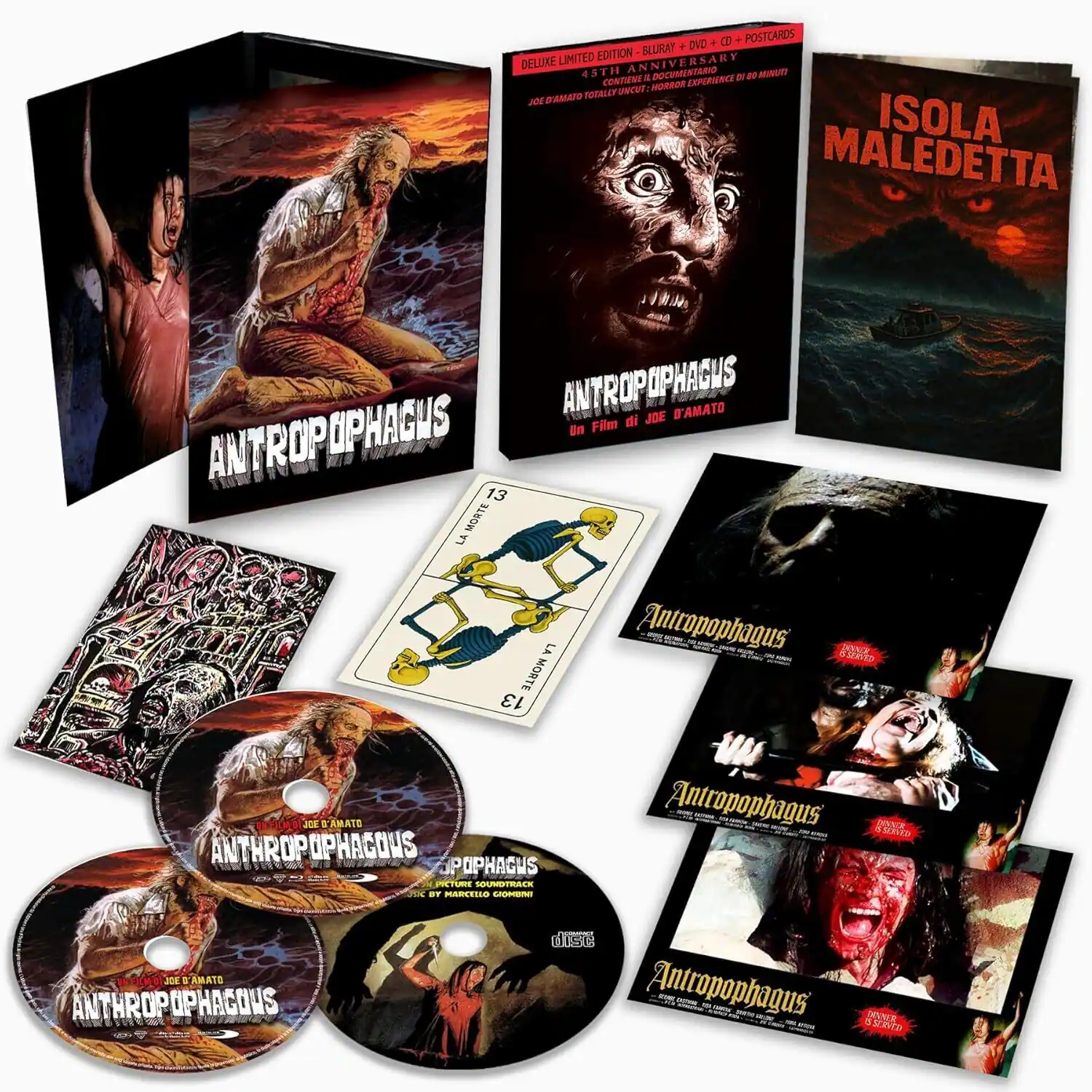 Front. Antropophagus: 45th Anniversary - Deluxe Edition with CD Soundtrack, DVD & Postcards   - BLU-RAY.