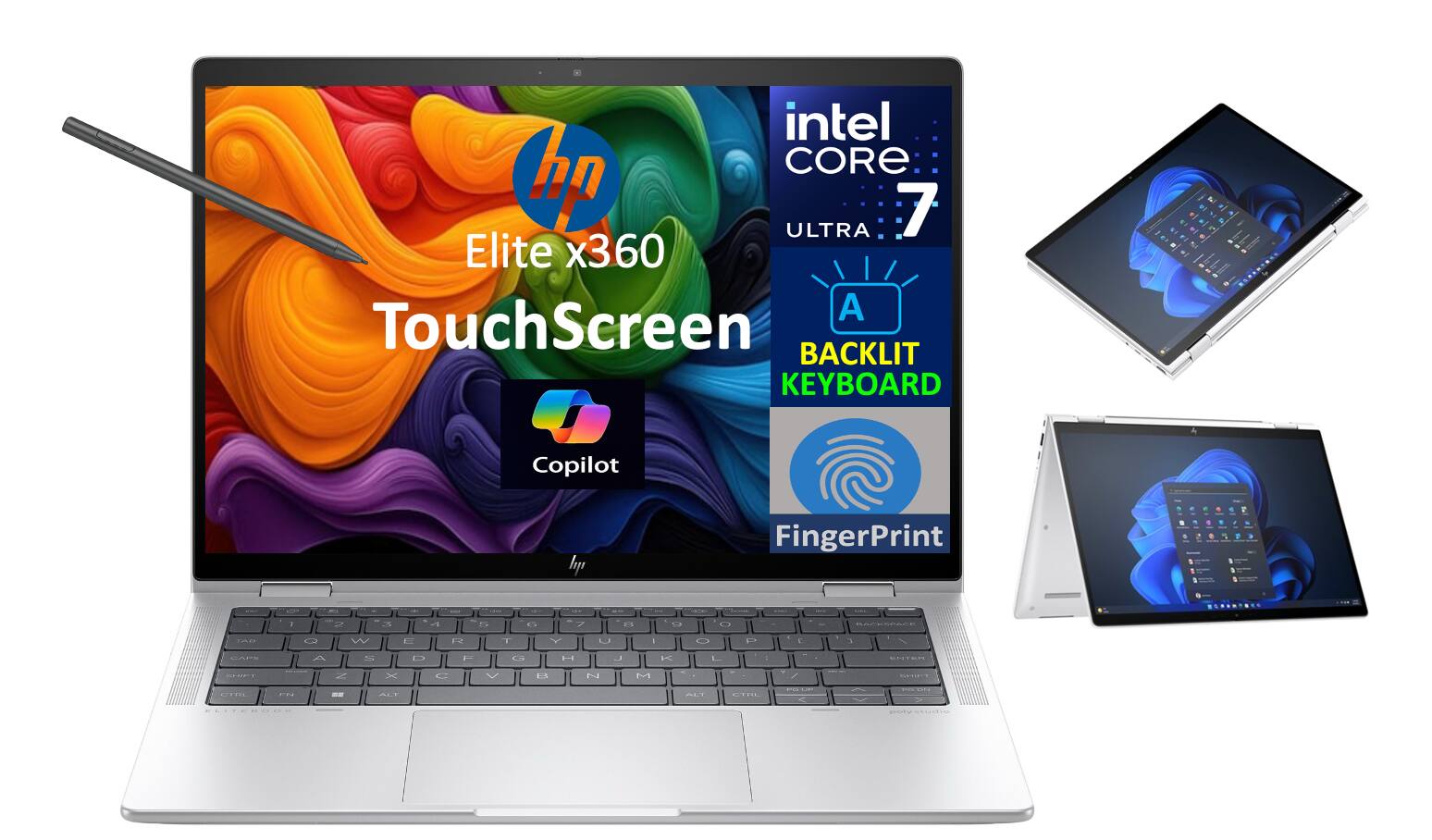 Intel Core i7 Ultra Elite x360  
TouchScreen  
Backlit Keyboard  
Copilot  
Fingerprint