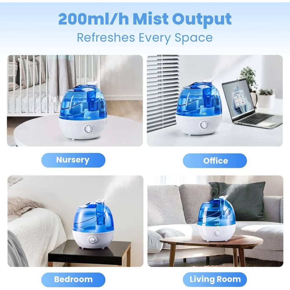 200ml/h Mist Output  
Refreshes Every Space  

Nursery  
Office  
Bedroom  
Living Room