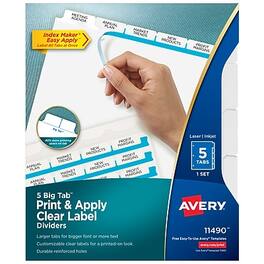 Avery - Index Maker Big Tab Paper Dividers with Print & Apply Label Sheets, 5 Tabs - White