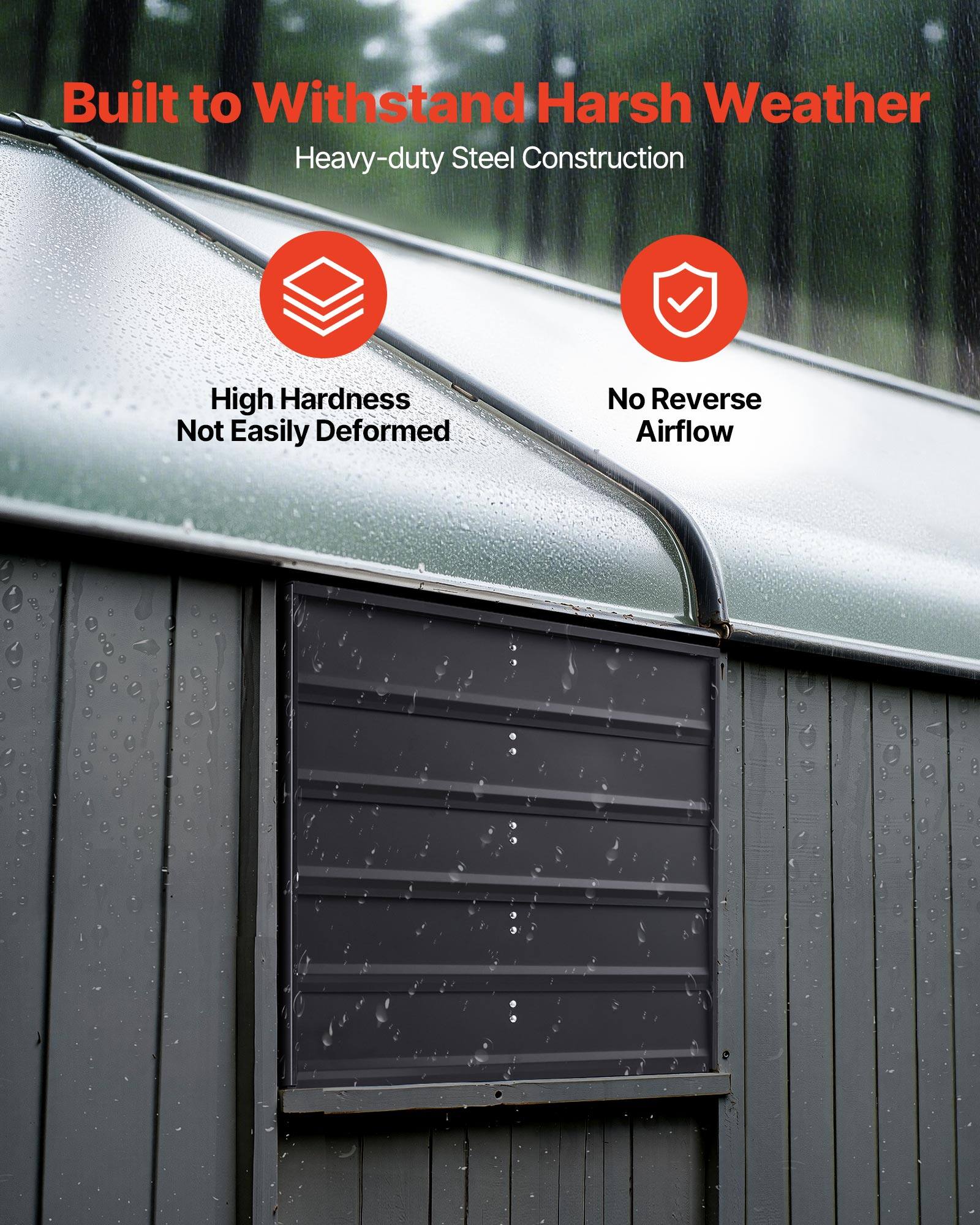 Built to Withstand Harsh Weather  
Heavy-duty Steel Construction  

- High Hardness  
- Not Easily Deformed  

- No Reverse Airflow