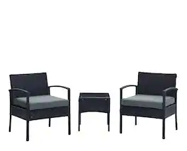 Manhattan Comfort - Noli Modern 3-Piece Patio Conversation Set - Black and Gray